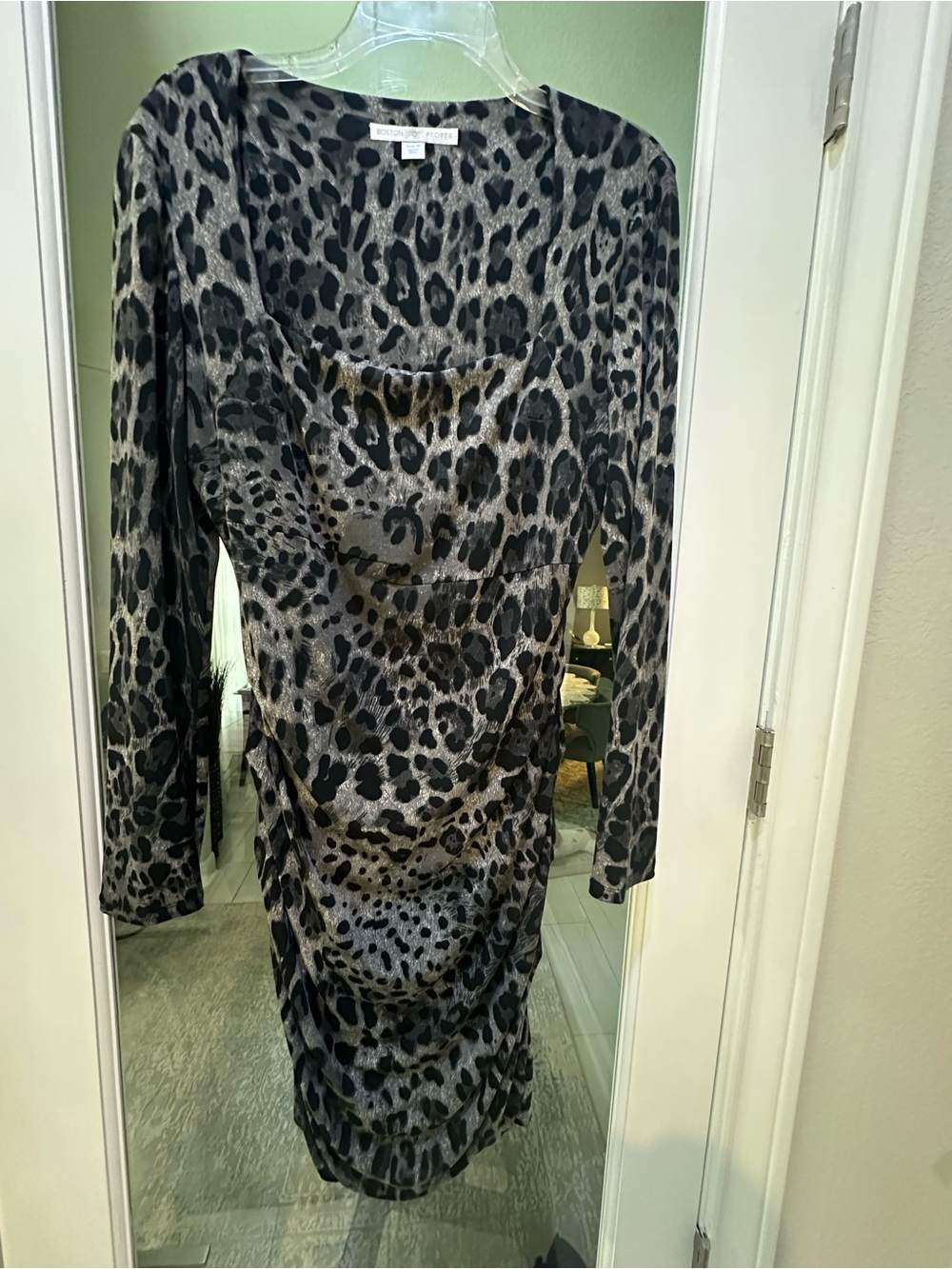 Boston Proper Gray and Black Leopard Print Dress